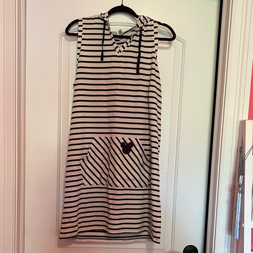 Disney Mickey Navy and White Striped Sleeveless Hooded Dress